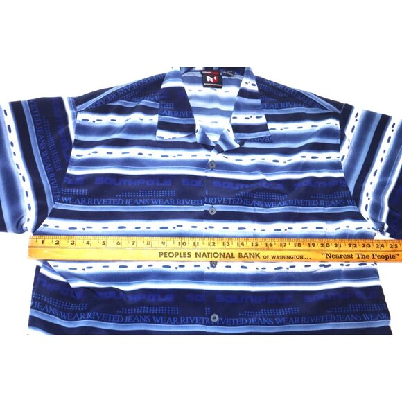 Southpole Striped Shirt Blue White Large Button-Down Retro Y2K Streetwear - Picture 11 of 11
